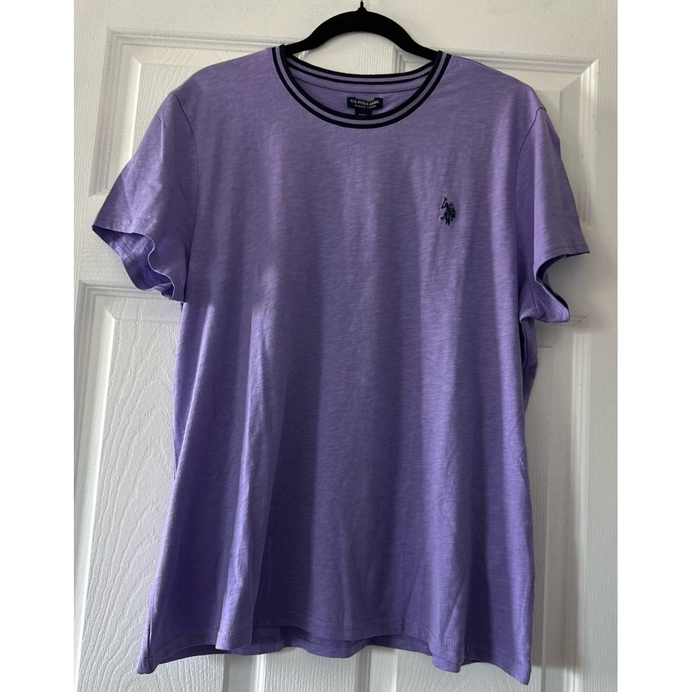 Polo Assn. Women's Crew Neck T-Shirt Purple Striped Collar Size XXL NWT